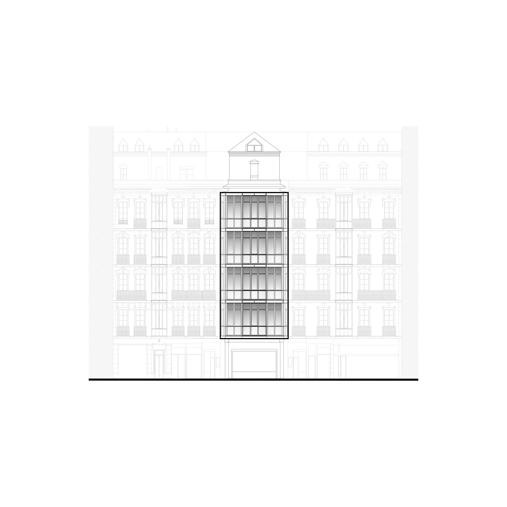Plano del proyecto Miradores Astarloa: sustitución de los miradores de un edificio histórico en Bilbao
