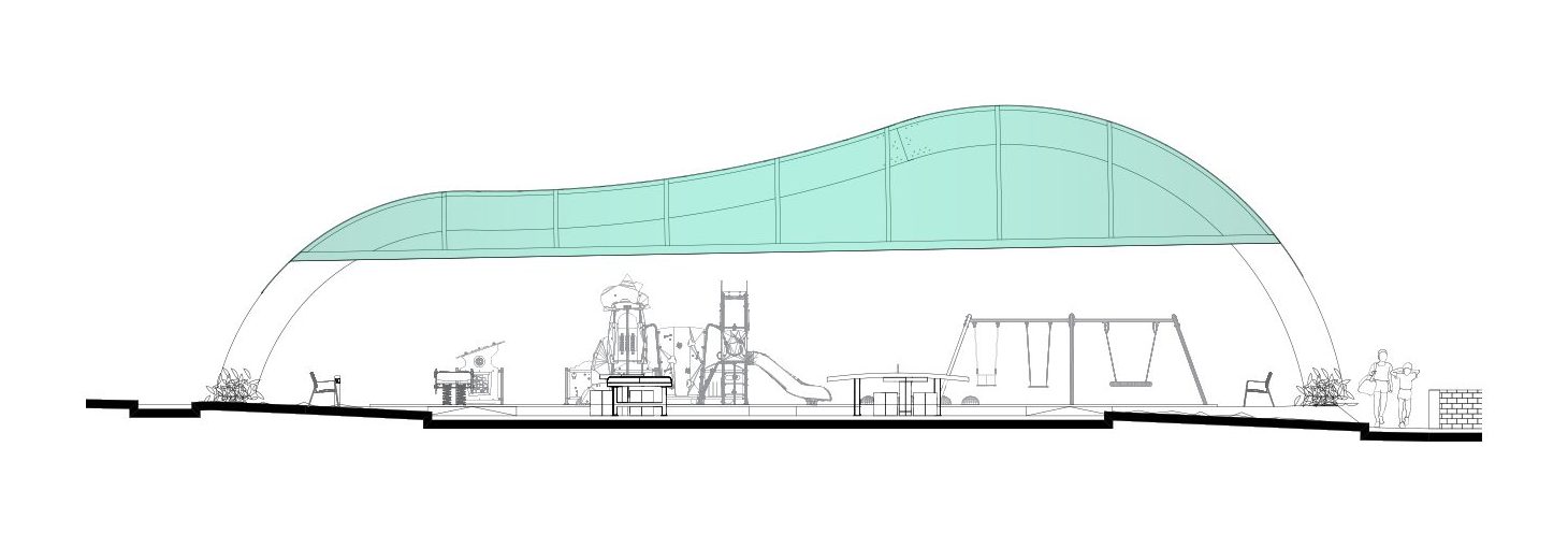 Plano del proyecto Parque Loizaga: cubierta, zona de juegos y parque Loizaga en Barakaldo