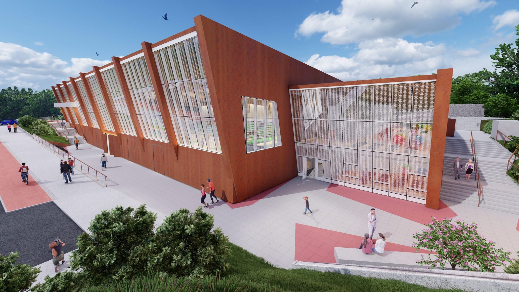 Polideportivo Urgozo: polideportivo integrado en la topografía en Amorebieta