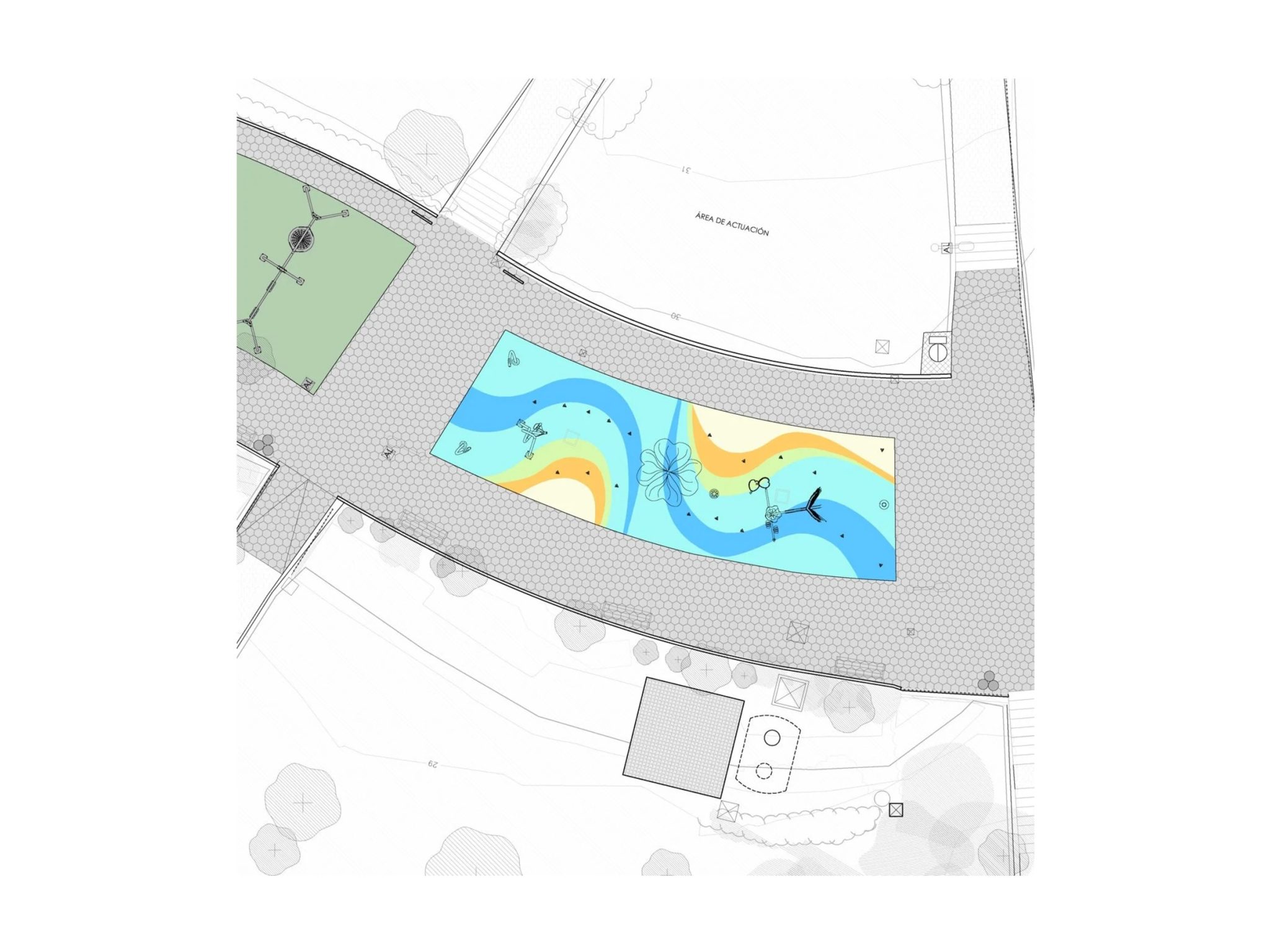 Plano del proyecto Parque infantil y Splash Park: parque infantil y splash park del Jardín Botánico de Barakaldo