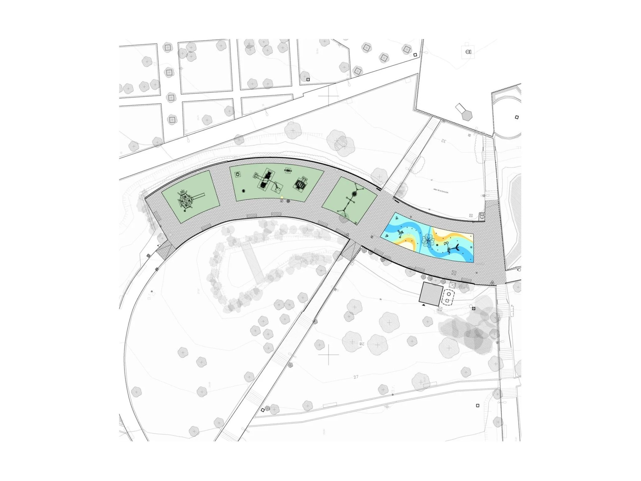 Plano del proyecto Parque infantil y Splash Park: parque infantil y splash park del Jardín Botánico de Barakaldo